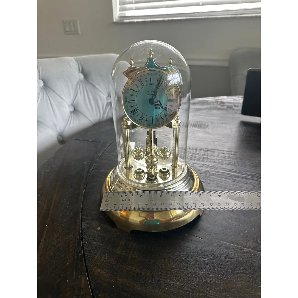 Vintage Danbury Clock Co Anniversary Clock Glass Dome Rotating Pendulum Working